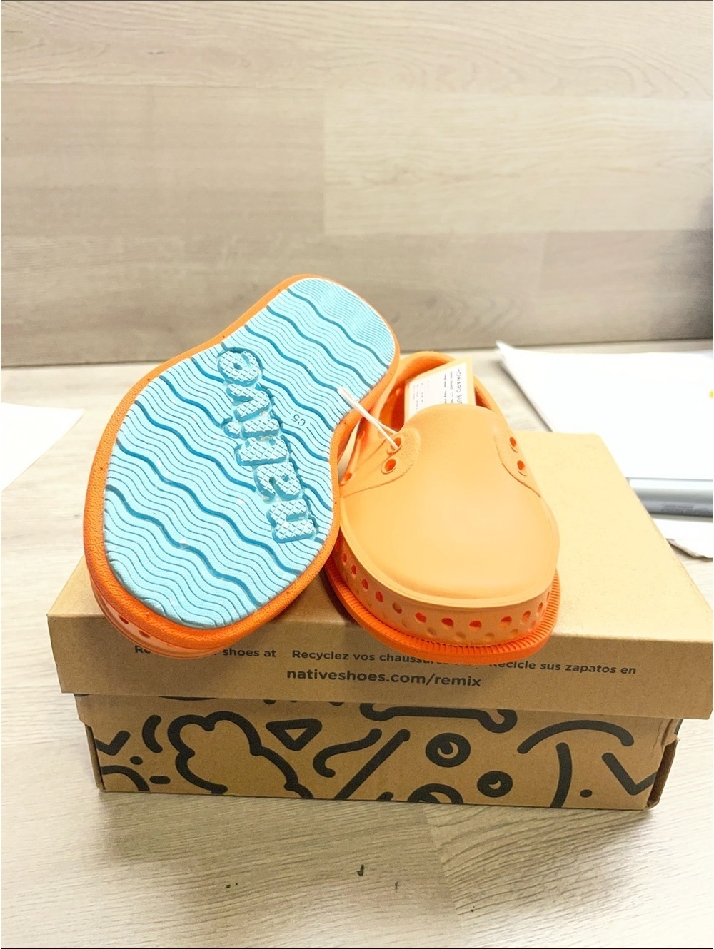 Native Kids Jefferson Clog in Orange with Blue Soles #850